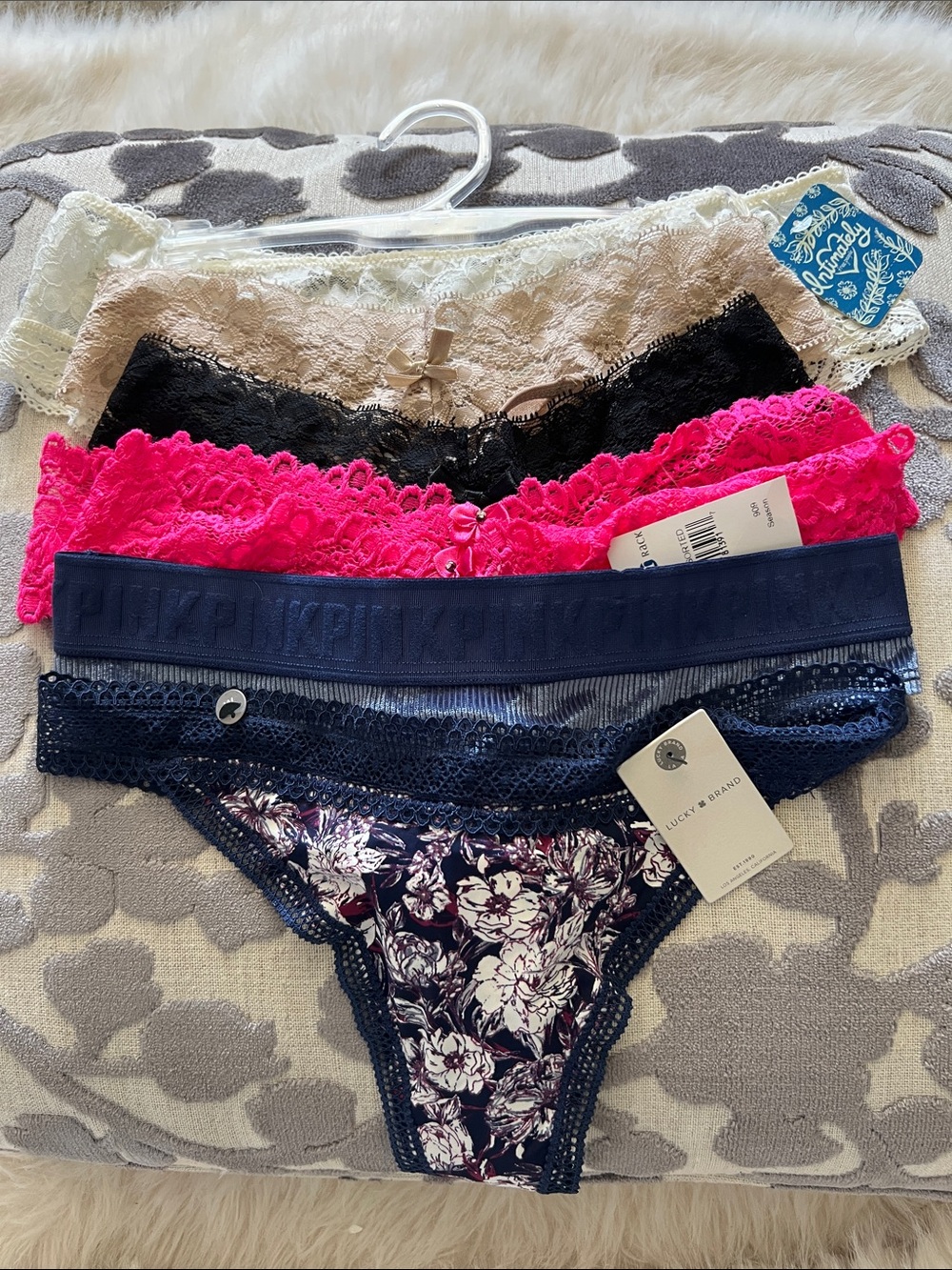 Lace & Floral Bikini Panty/Thong Set